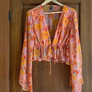Groovy Floral Sheer Cropped Blouse